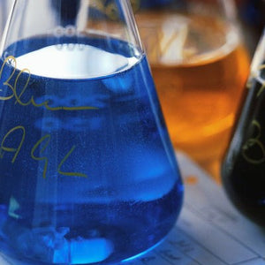 Chemical flasks in a laboratory