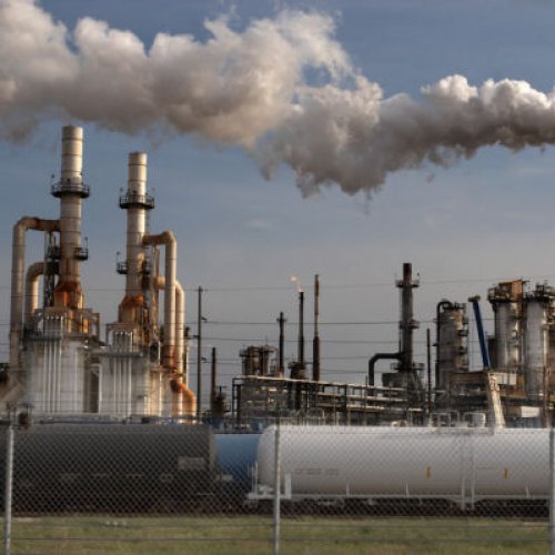 factory chimneys billowing smoke